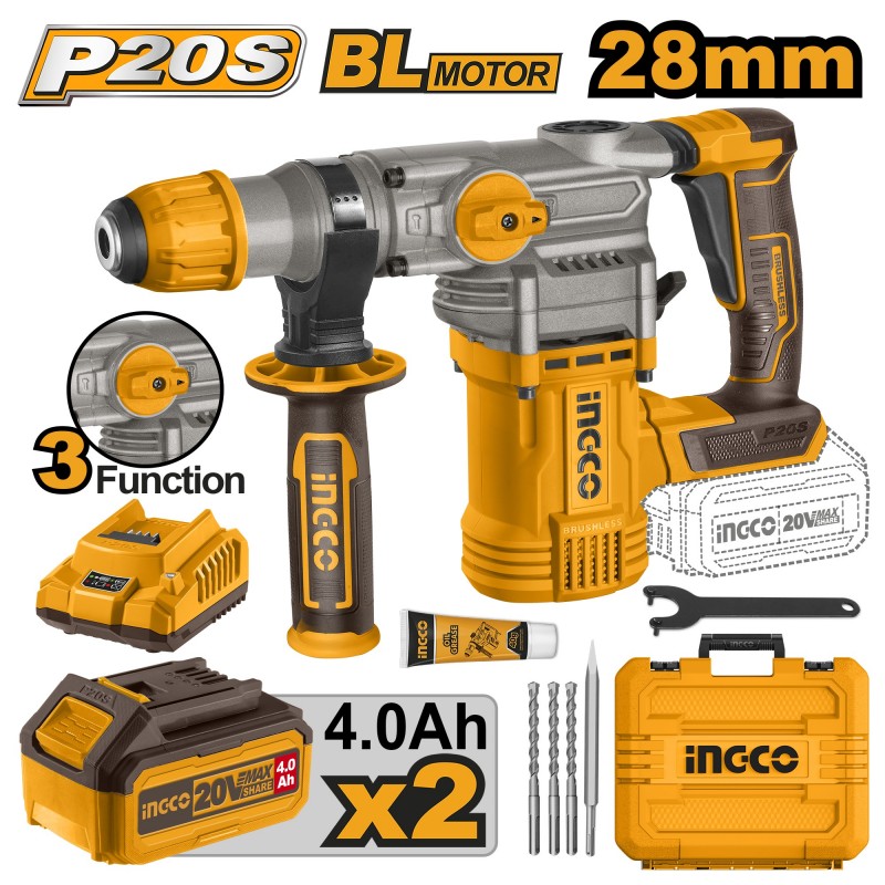 Ciocan rotopercutor SDS plus 4.5J cu acumulator  INGCO CRHLI202882