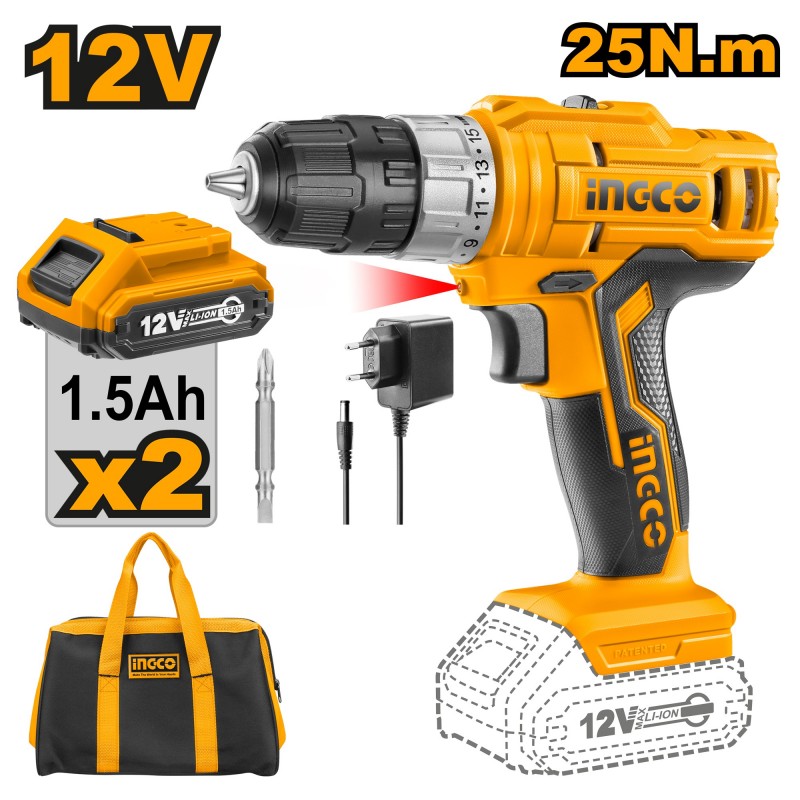 Mașina de gaurit si inșurubat cu acumulator Li-Ion 12V/2*1.5A INGCO CDLI1222
