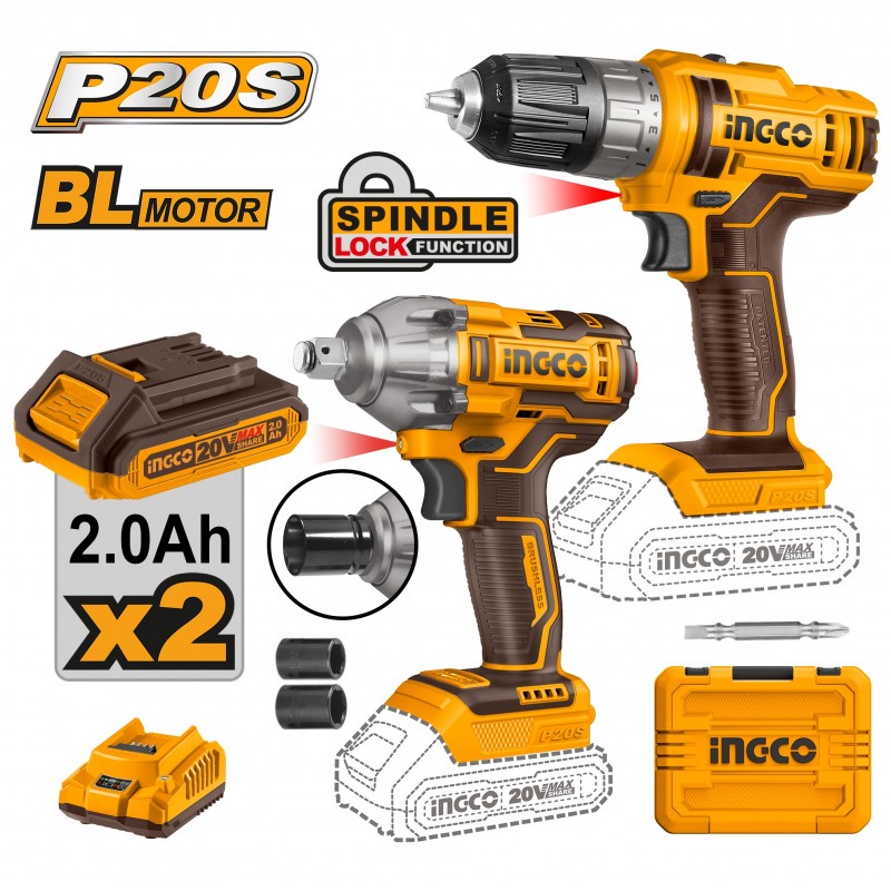 SET 2 Masini. gaurit si insurubat cu percutie BLmotor 2*2Ah  INGCO COSLI230702