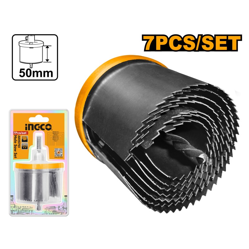 Set de 7 carote inelare pentru lemne 26-63mm INGCO AKHS702