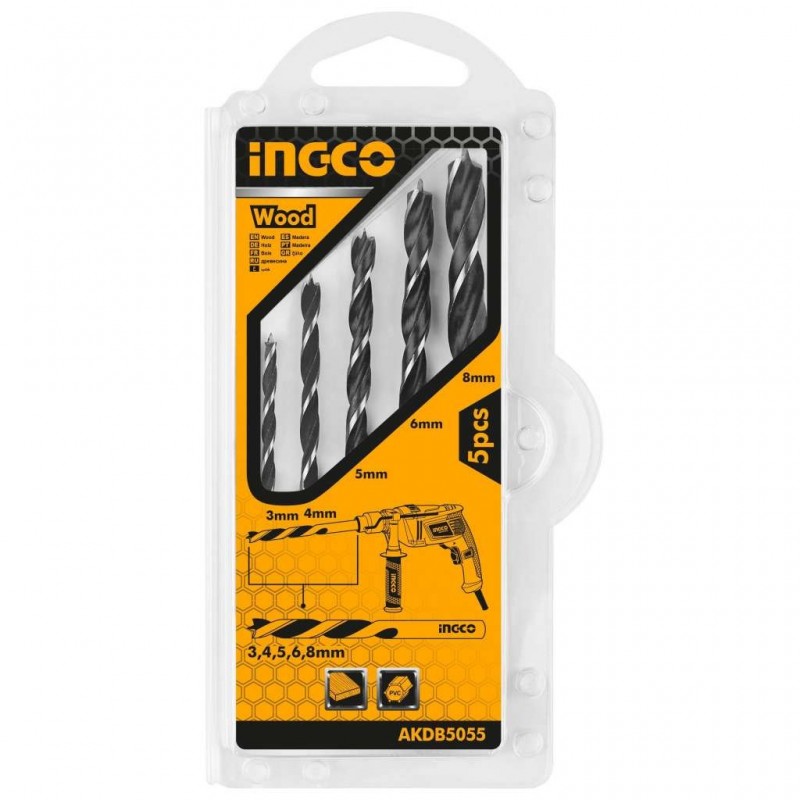 Set de burghiu pentru lemn 3-8mm 5buc INGCO AKDB5055