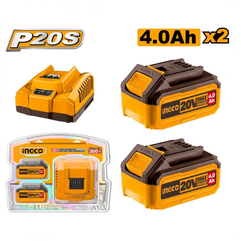 Set Incarcator + Acumulator 20V/2*4Ah INGCO FBCPK1424